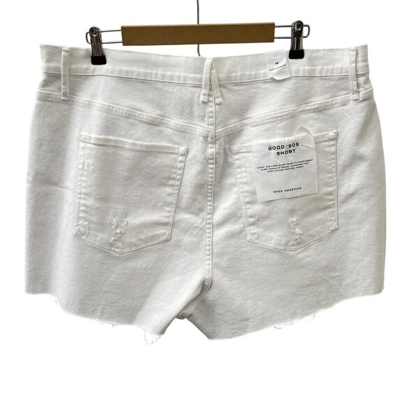 Good American Cut Off Distressed 90's White Denim Shorts Women's Plus 16 NWT - Picture 5 of 16